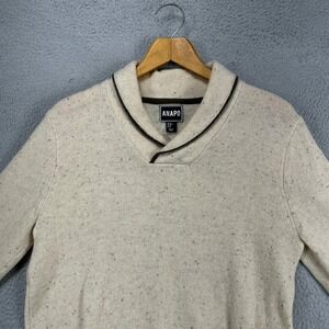 ANAPO Mens Shawl Collar Sweater Medium Light Tan‎ Pullover Lambswool Nylon Blend